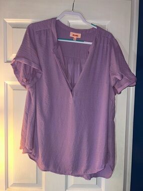 EVRI Soft Lavender V-Neck Short Sleeve Blouse. Plus size 2x